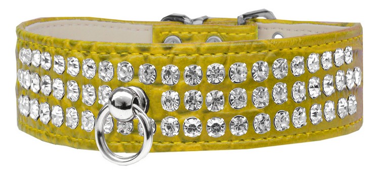 Style #73 Rhinestone Designer Croc Dog Collar Yellow Size 14